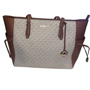 Michael Kors Jet Set Travel Large Logo Tote Bag - Brown Acorn Trim